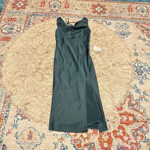 WAYF green satin slip dress XS